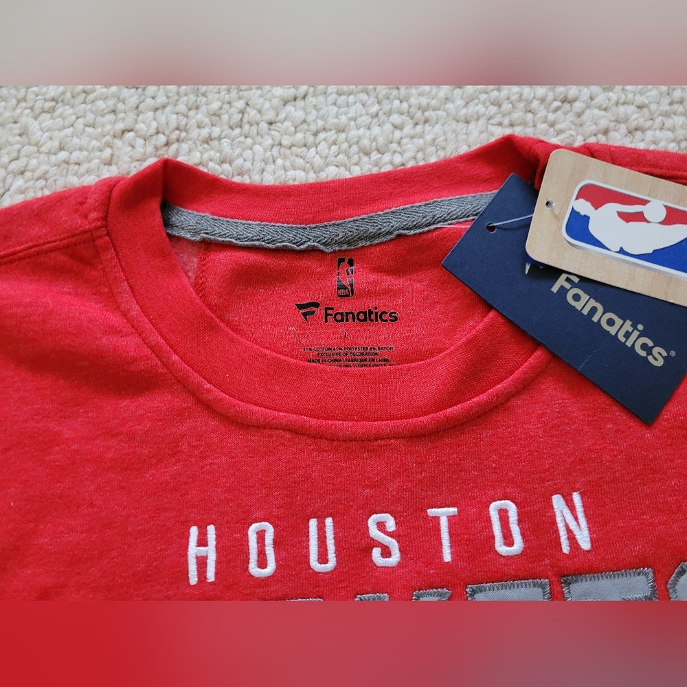 Houston Rockets Fanatics Sweatshirt Heathered Red/Grey Cuffs & Waistband Size: L - Picture 6 of 9